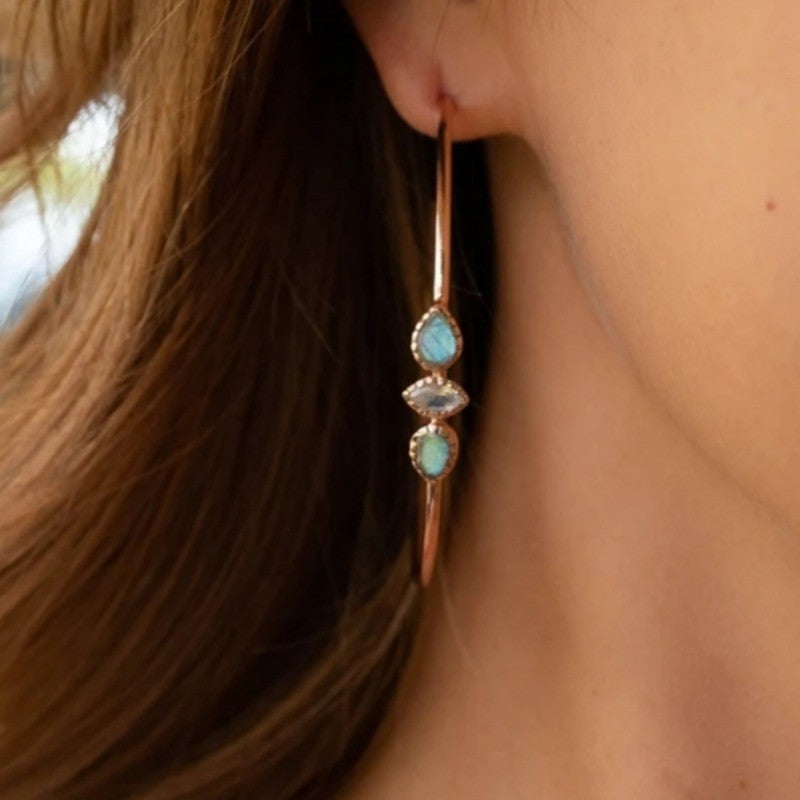 Turquoise & Moonstone Triple Hoop Earrings