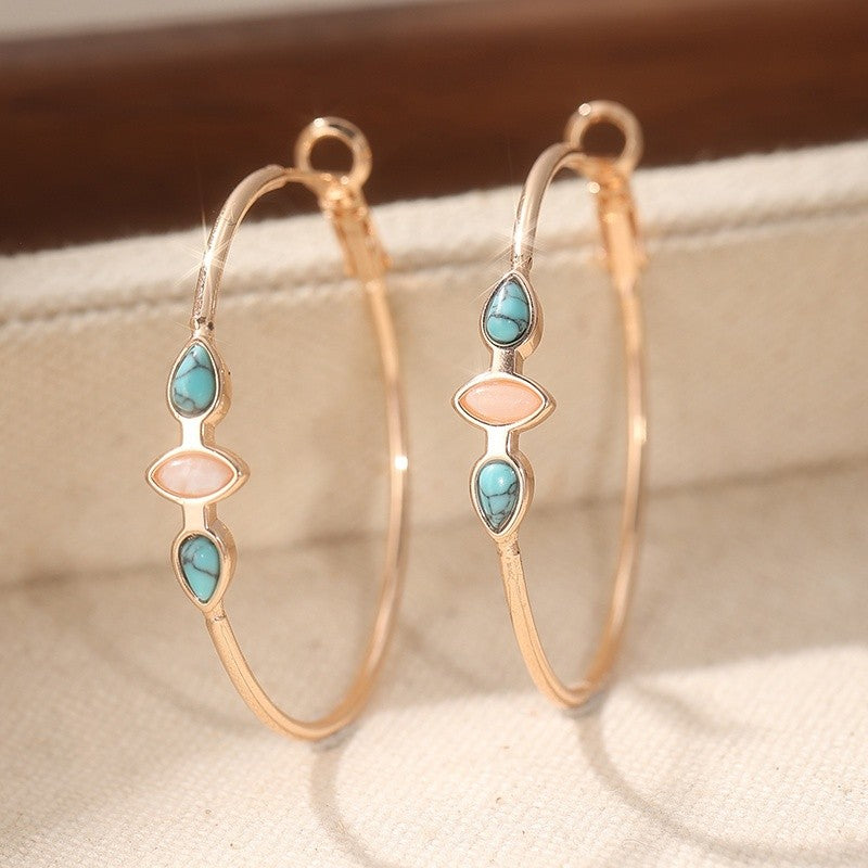 Turquoise & Moonstone Triple Hoop Earrings