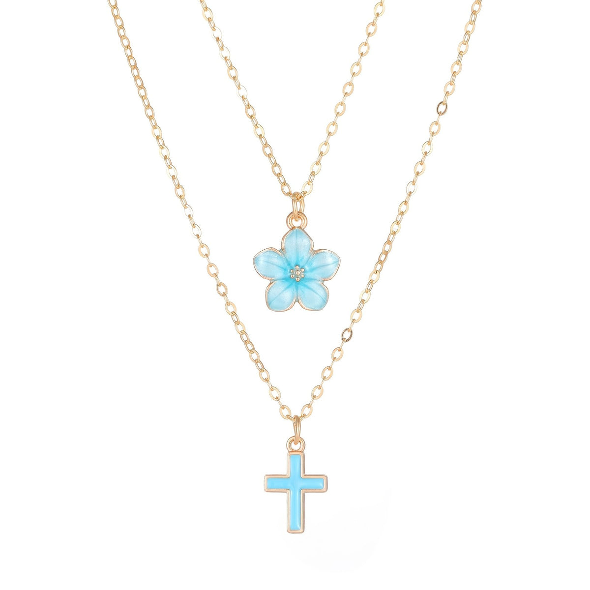 Sakura Flower & Cross Layered Necklace