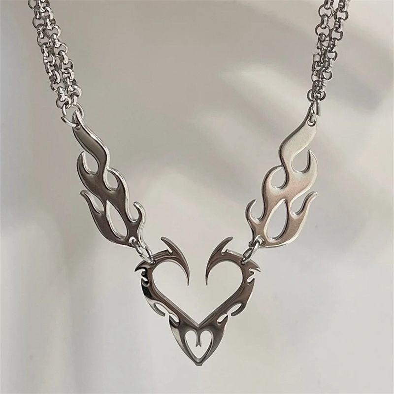 Flame Heart Statement Necklace