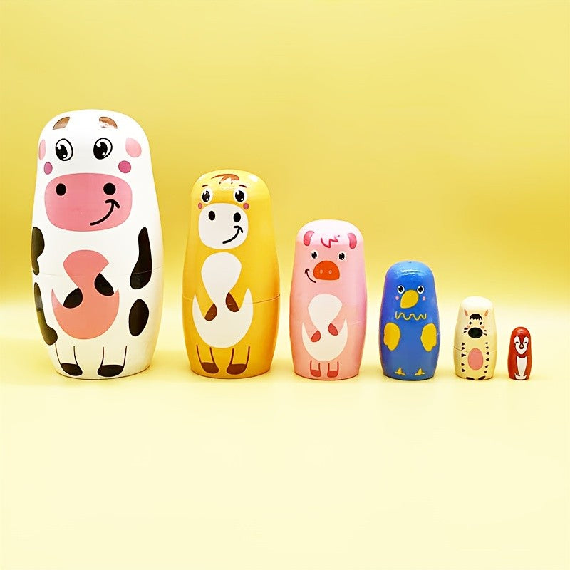 Hand-Painted Farm Animal Nesting Doll Set