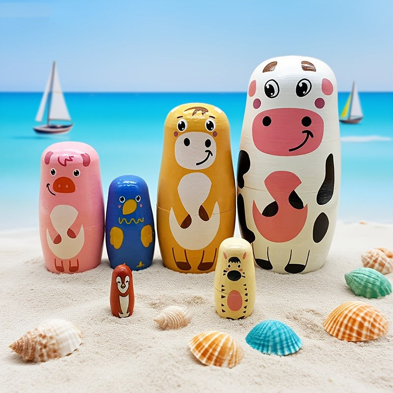 Hand-Painted Farm Animal Nesting Doll Set