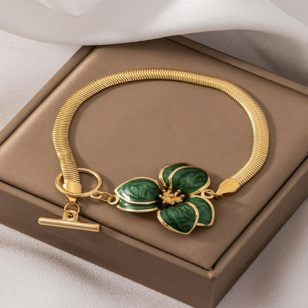 Green Floral Snake Chain Anklet