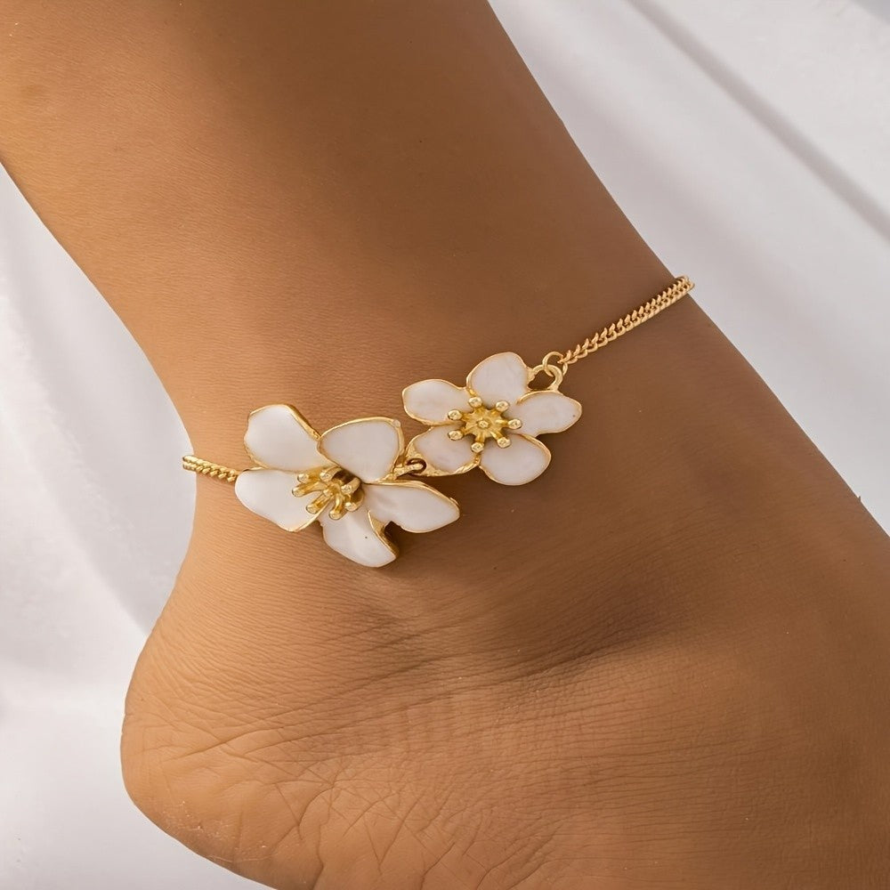 Green Floral Snake Chain Anklet