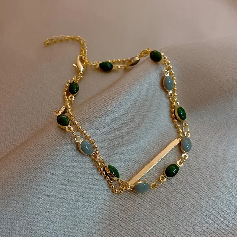 Dual Stone Bar Link Bracelet