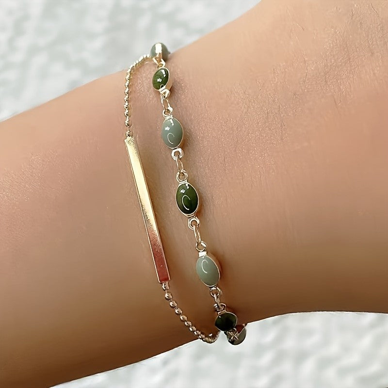 Dual Stone Bar Link Bracelet