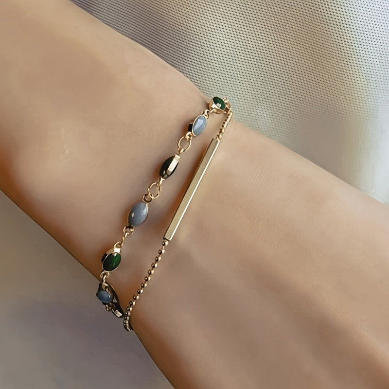 Dual Stone Bar Link Bracelet