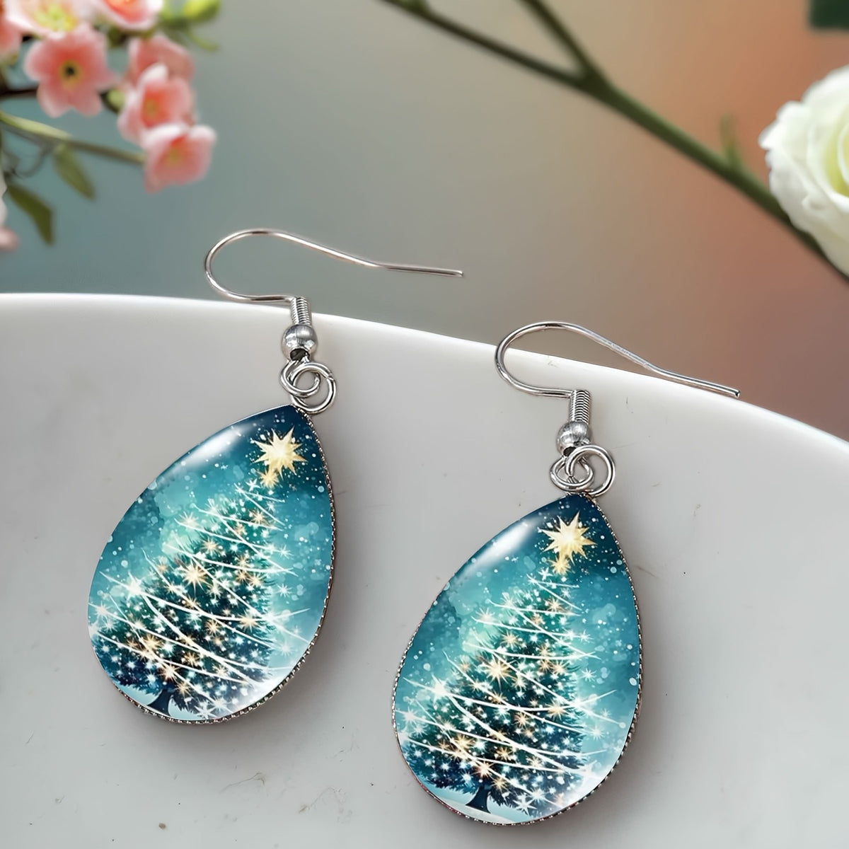 Starry Night Christmas Tree Drop Earrings