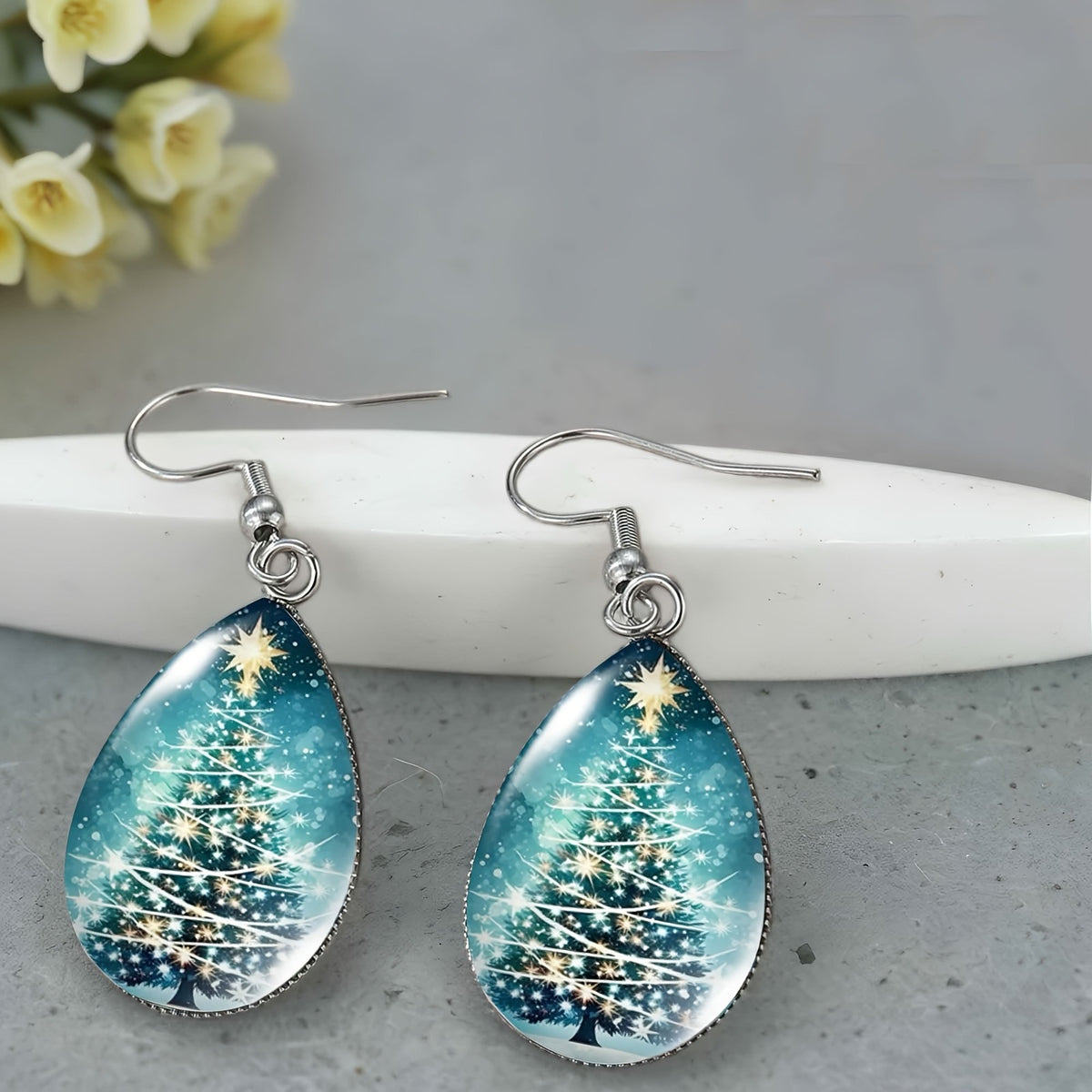 Starry Night Christmas Tree Drop Earrings