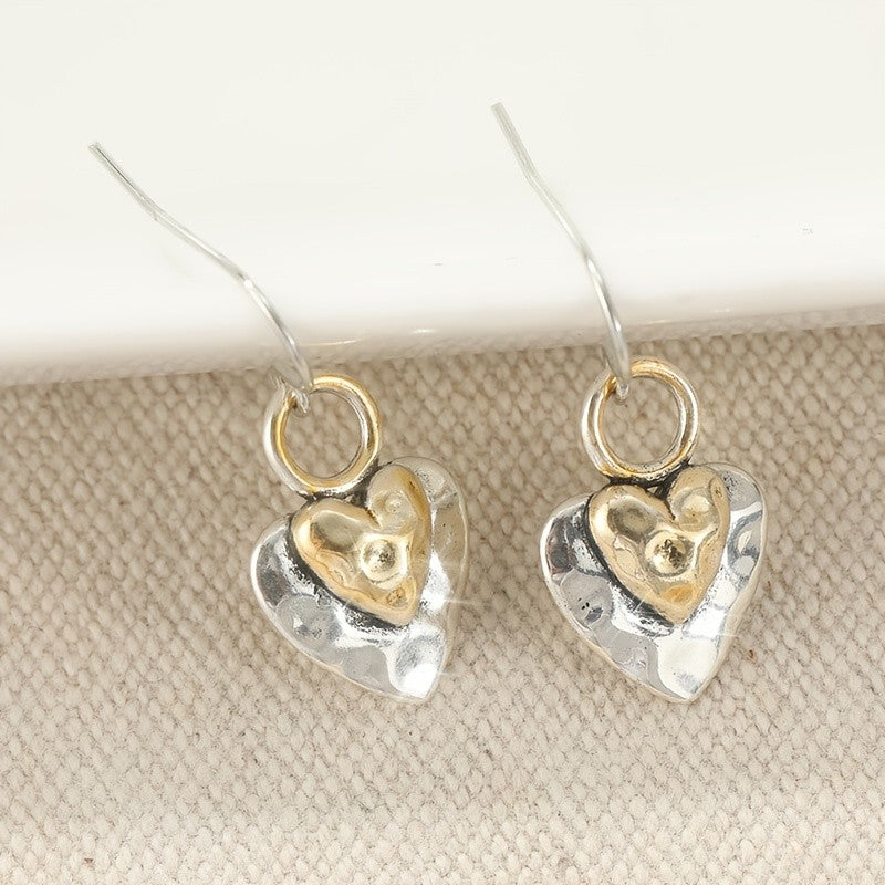Two-Tone Nested Heart Drop Earrings