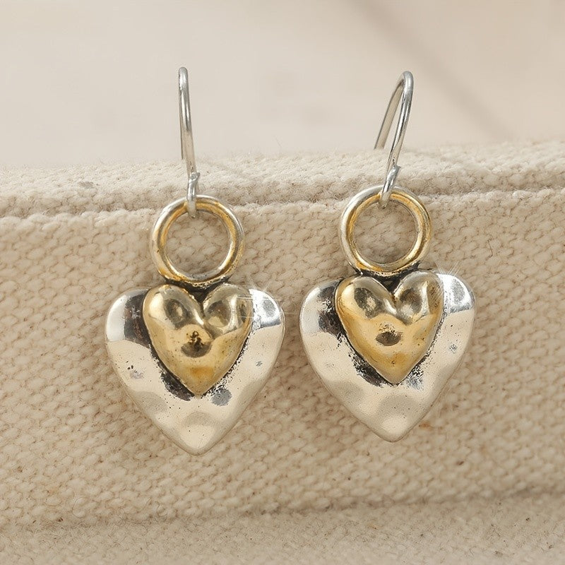 Two-Tone Nested Heart Drop Earrings