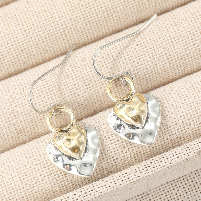 Two-Tone Nested Heart Drop Earrings