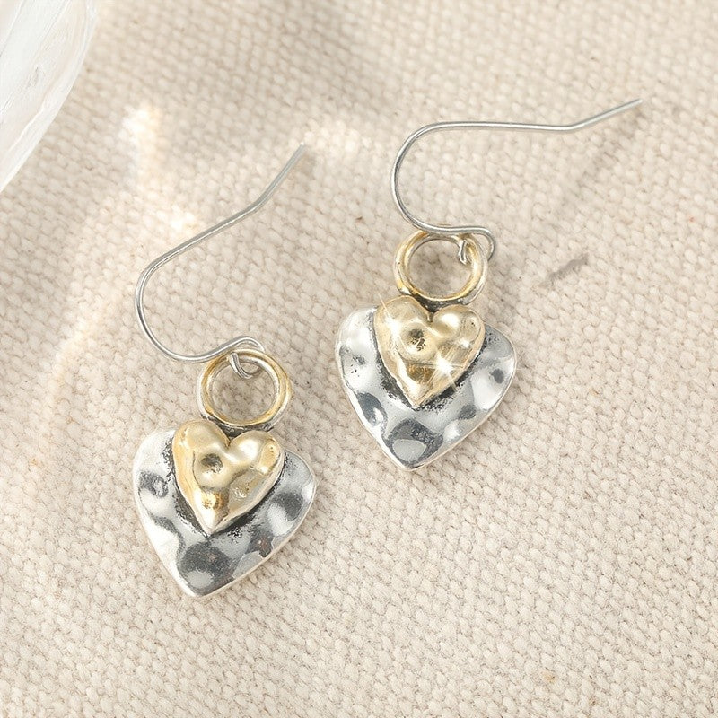 Two-Tone Nested Heart Drop Earrings
