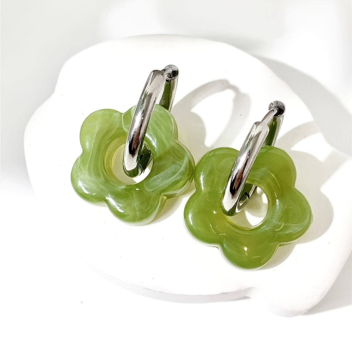 Marbled Flower Hoop Earrings