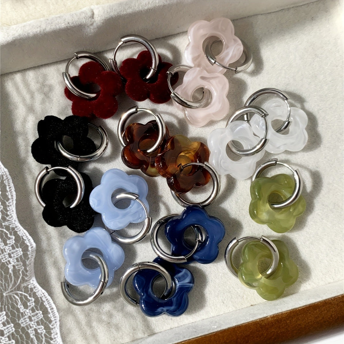 Marbled Flower Hoop Earrings