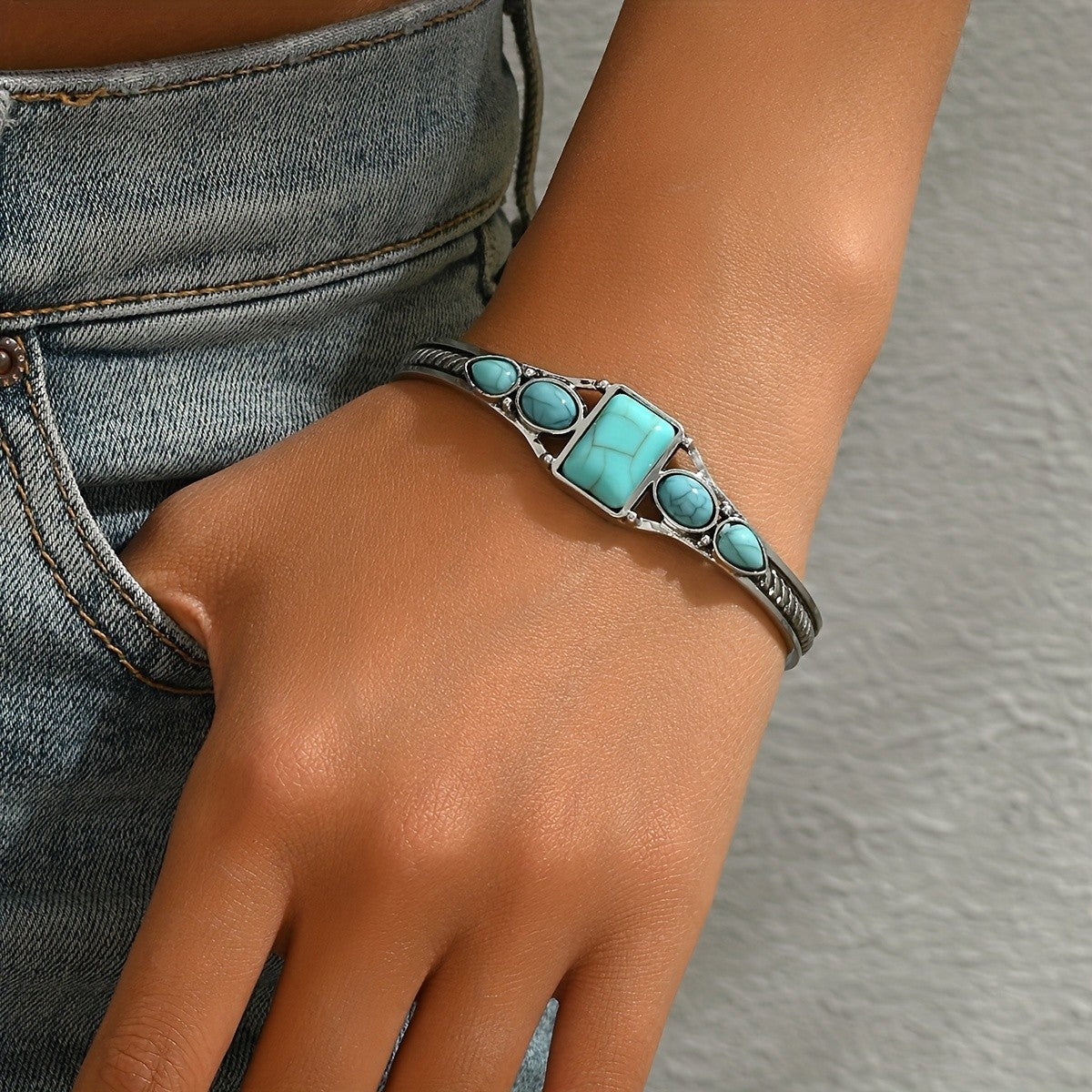 Square & Oval Turquoise Inlay Bracelet