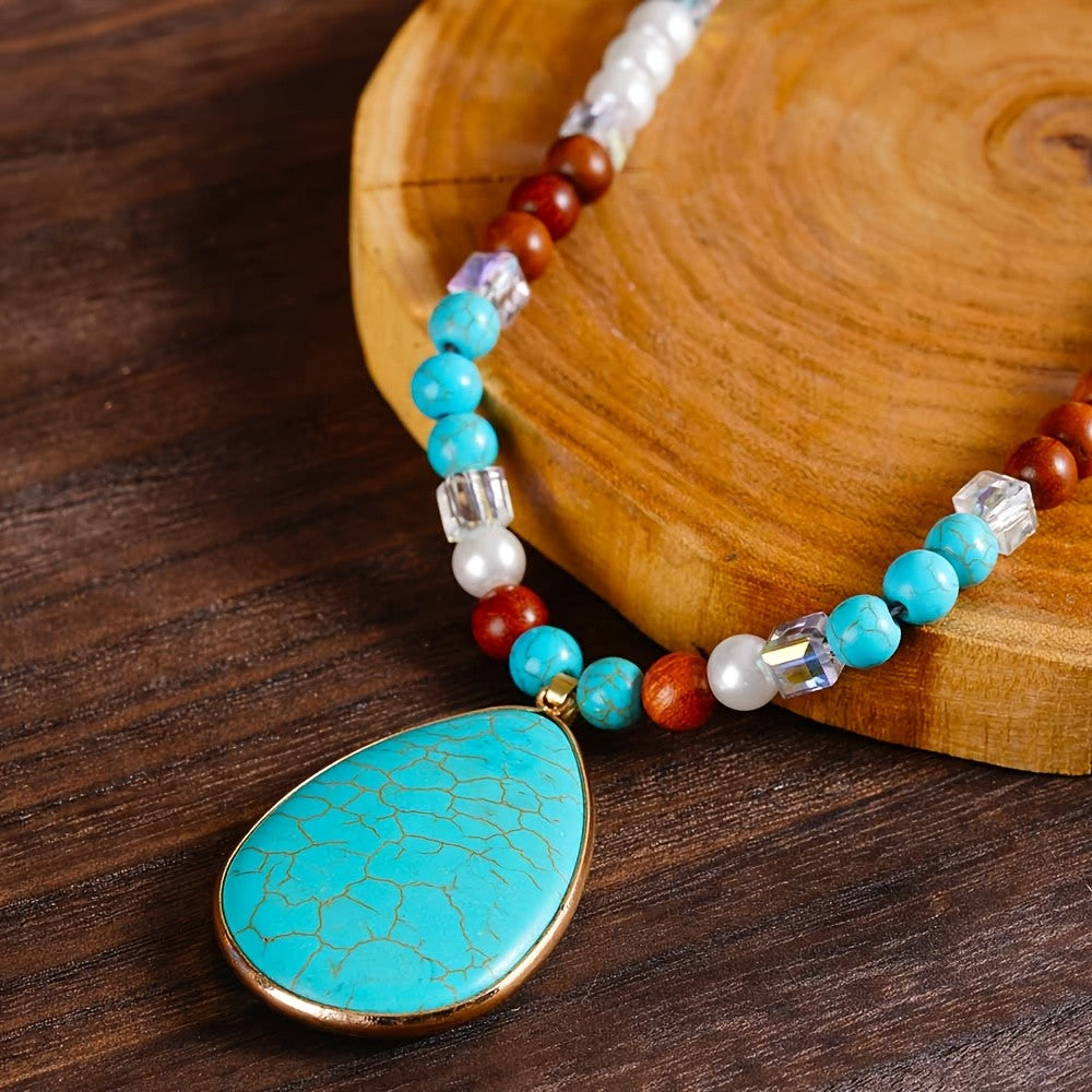 Turquoise Oval Pendant Necklace Set