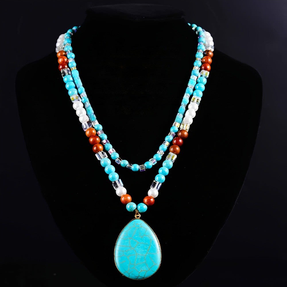 Turquoise Oval Pendant Necklace Set