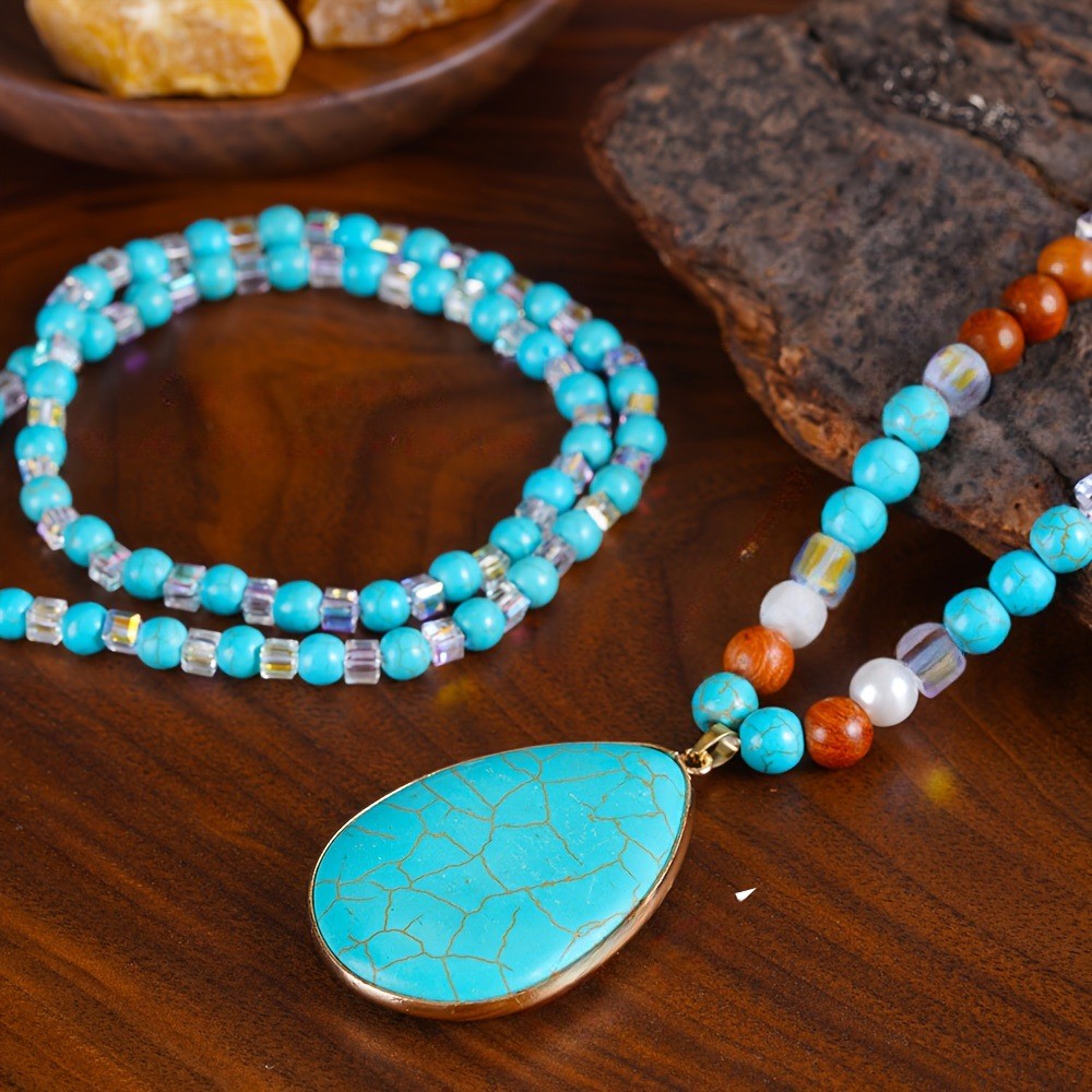 Turquoise Oval Pendant Necklace Set