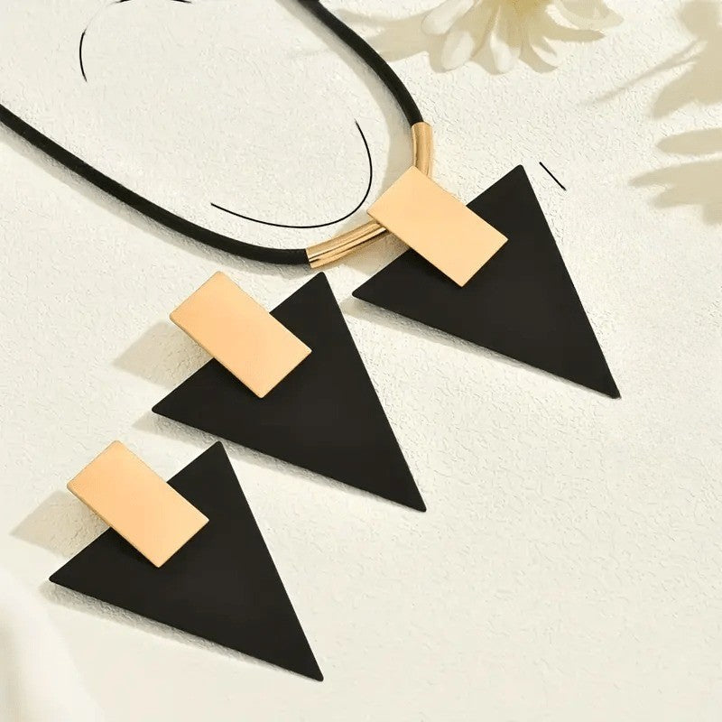 Black Triangle & Gold Bar Jewelry Set