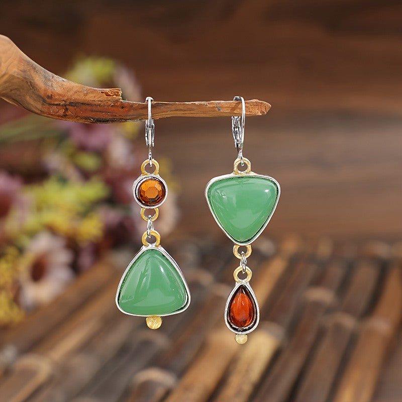 Teal Triangle & Amber Drop Earrings