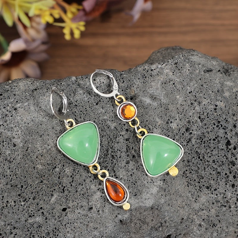 Teal Triangle & Amber Drop Earrings