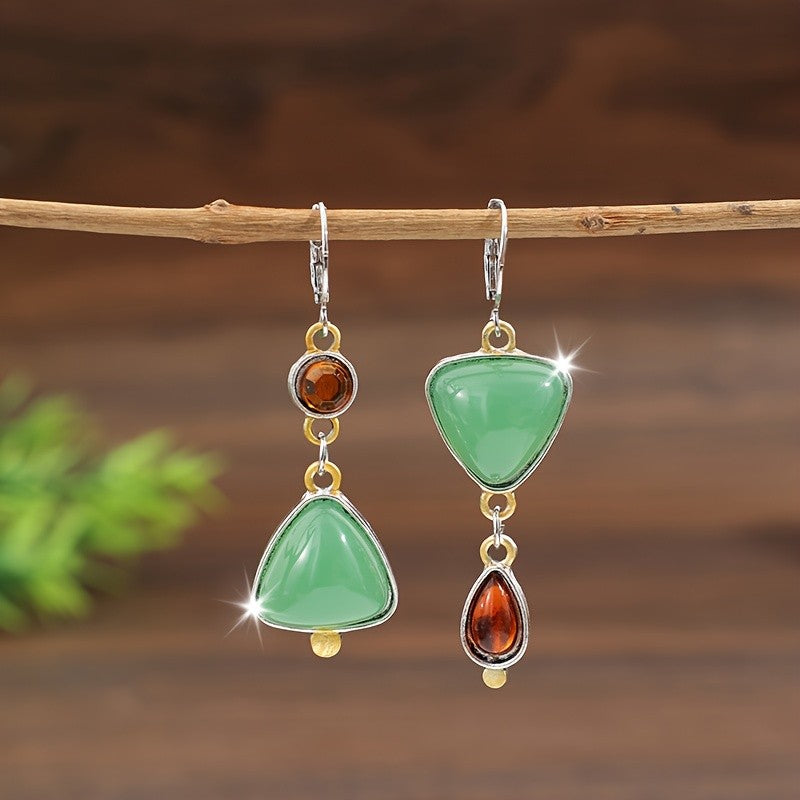 Teal Triangle & Amber Drop Earrings