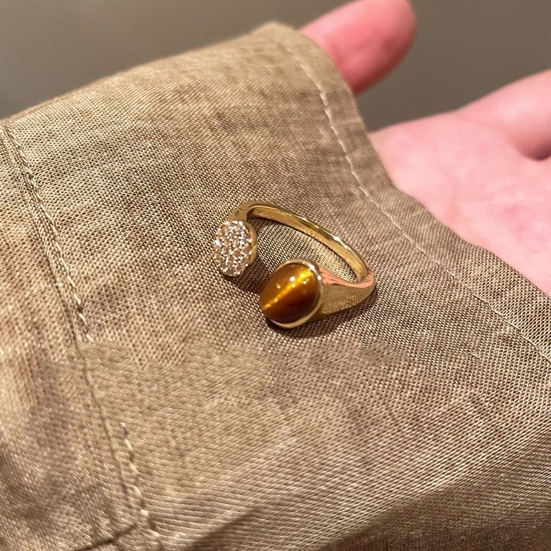 Tiger Eye & Crystal Ring Set