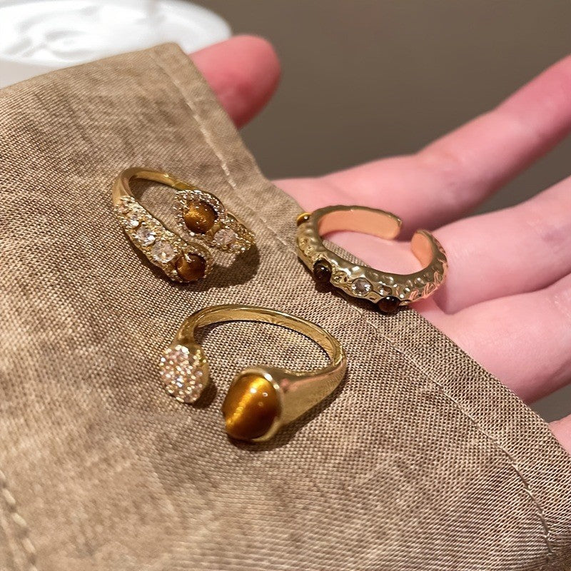 Tiger Eye & Crystal Ring Set