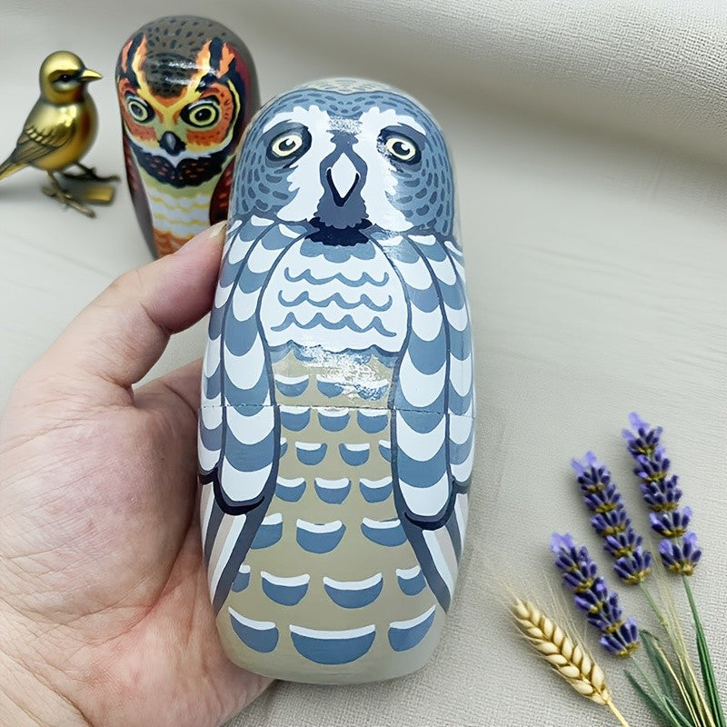 Hand-Painted Owl Nesting Doll Set