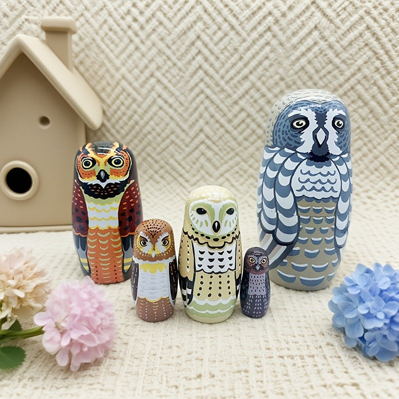 Hand-Painted Owl Nesting Doll Set