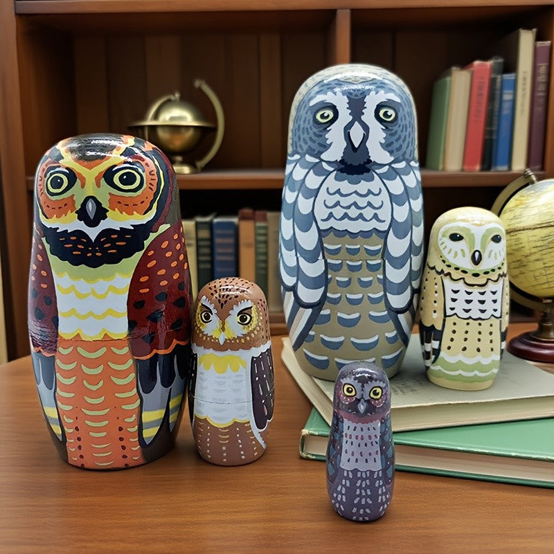 Hand-Painted Owl Nesting Doll Set
