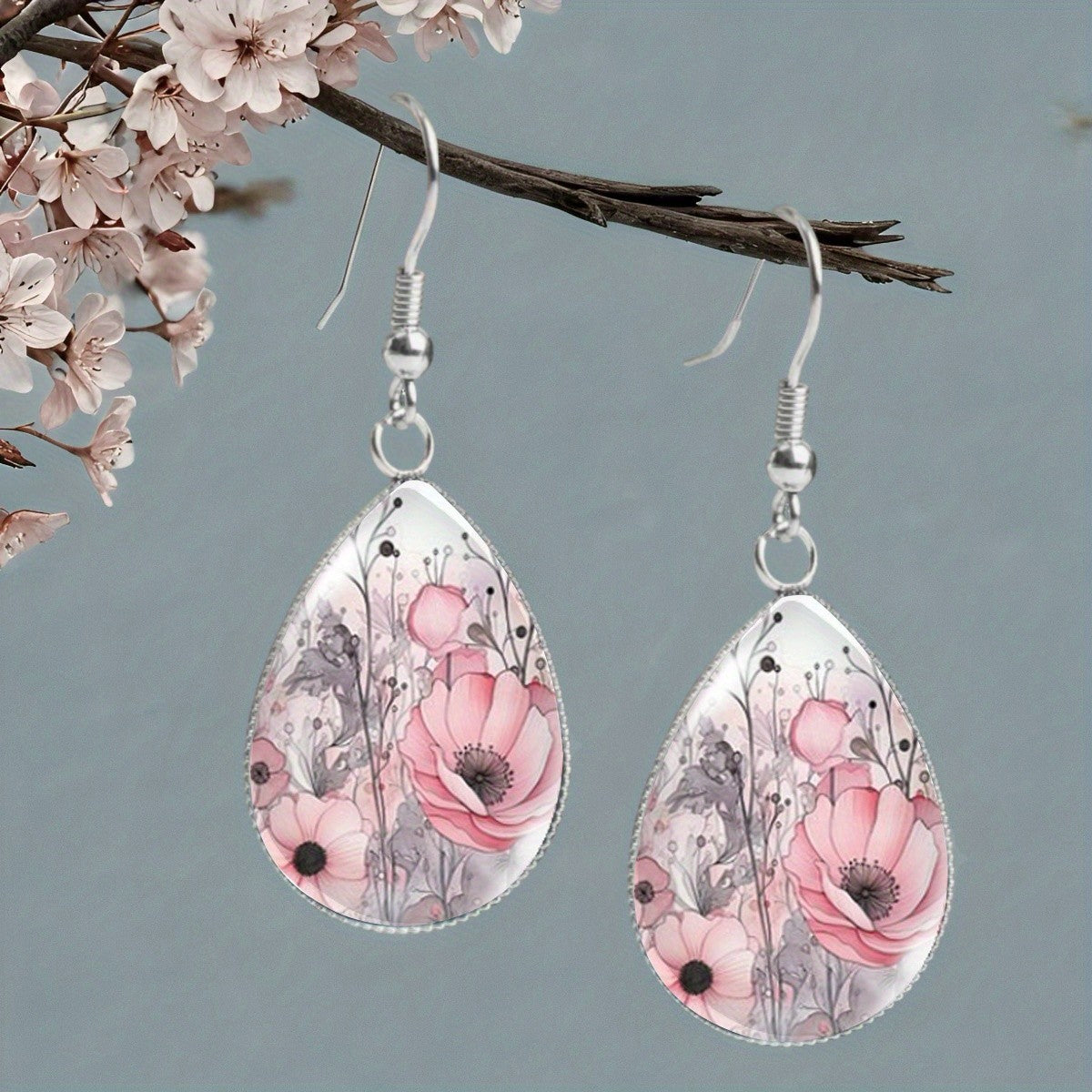 Watercolor Floral Teardrop Earrings