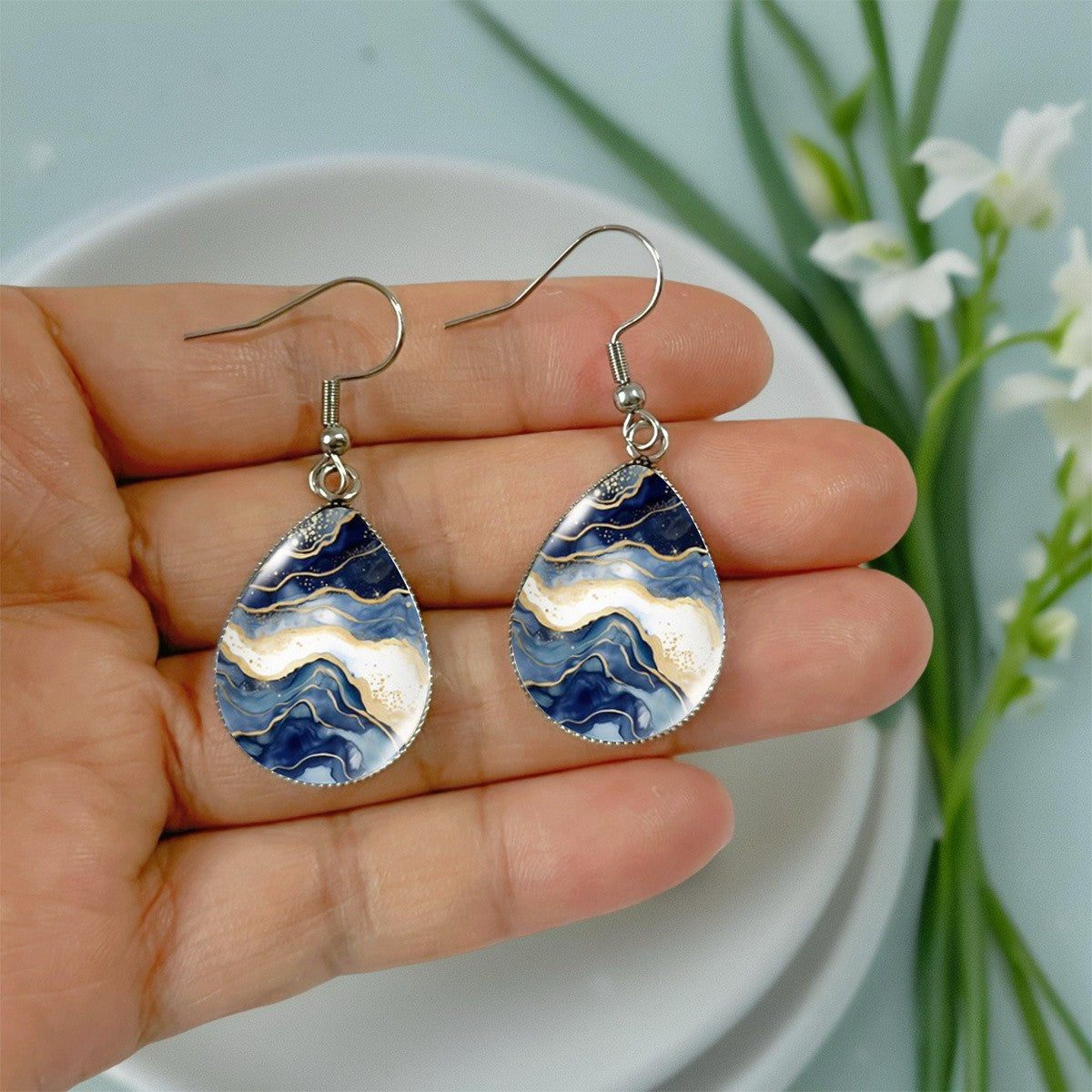 Agate Starry Sky Teardrop Earrings