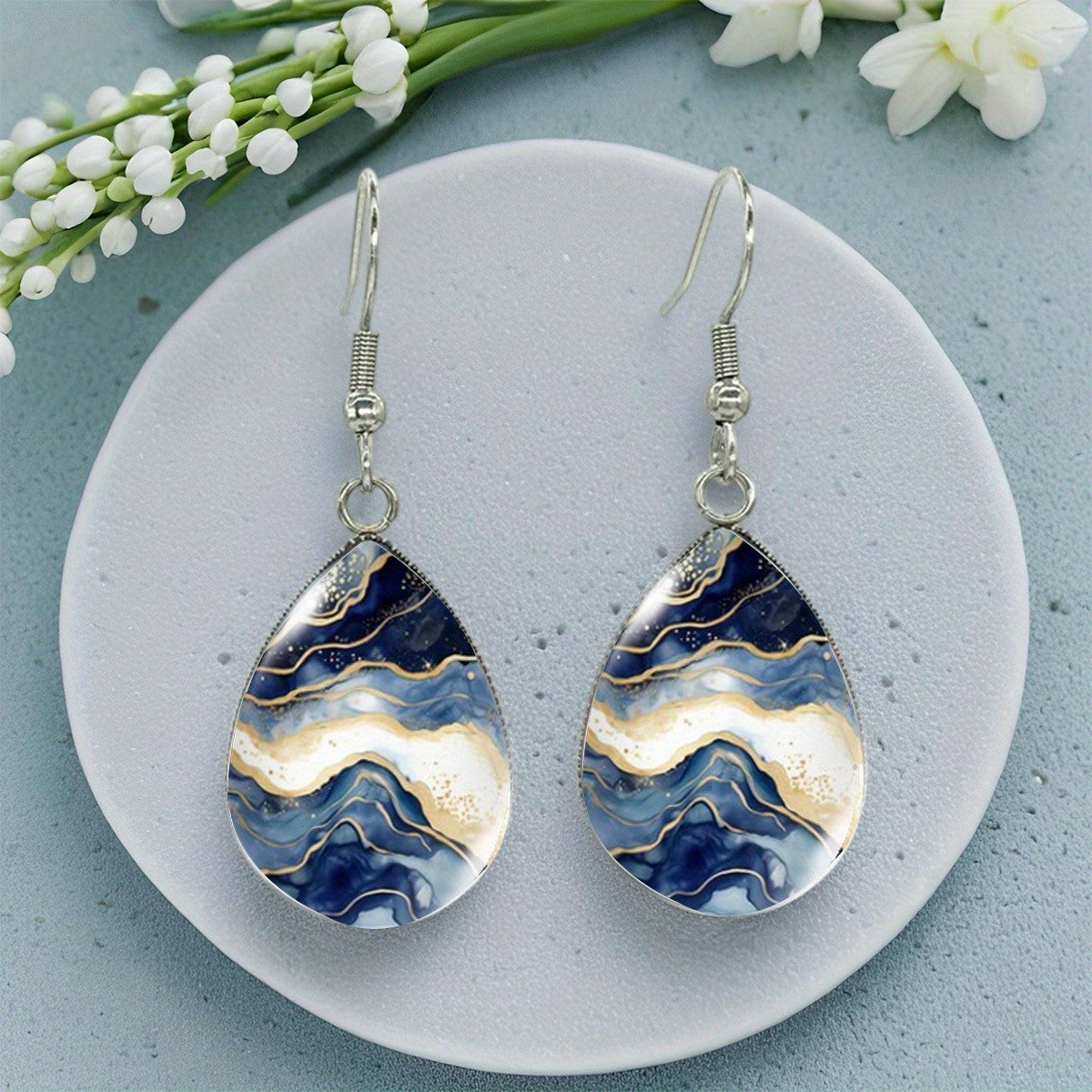 Agate Starry Sky Teardrop Earrings