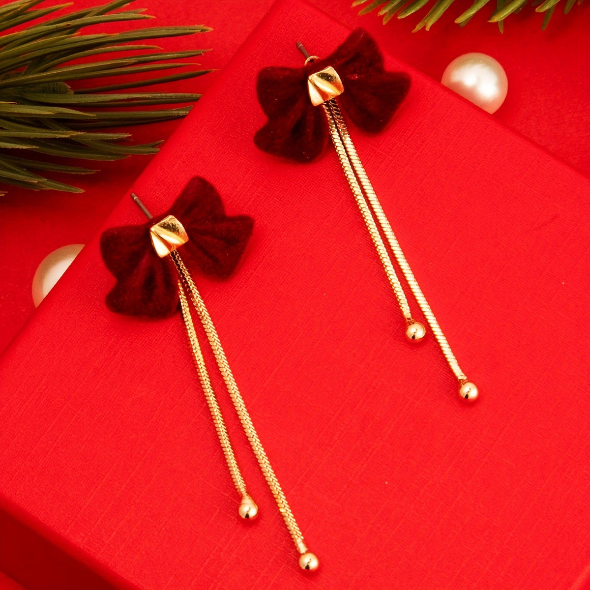 Velvet Bow Tassel Earrings