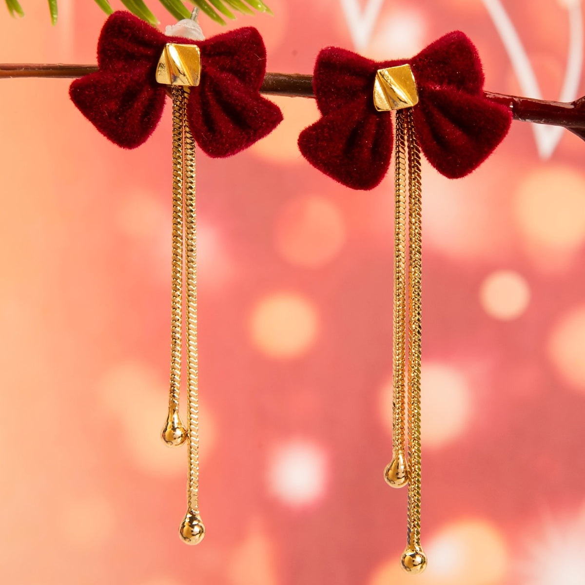 Velvet Bow Tassel Earrings