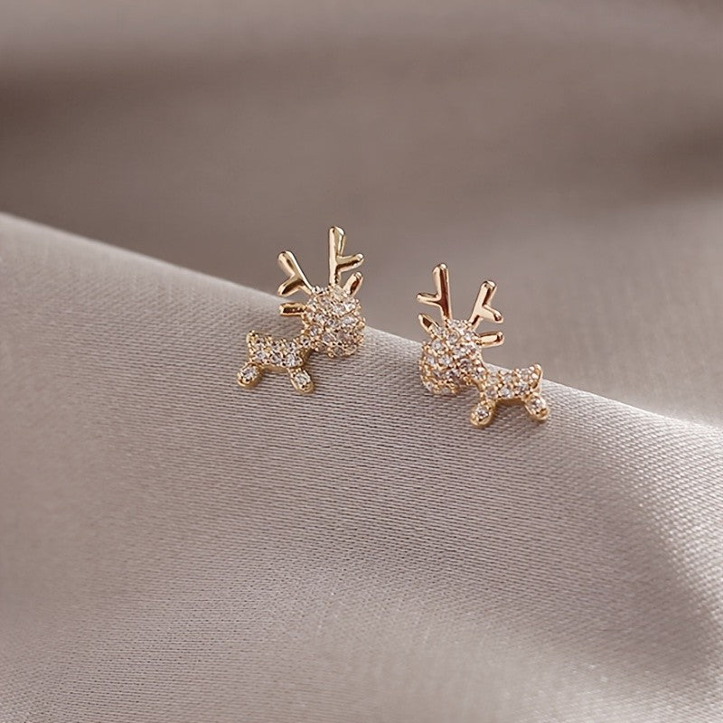 Zircon Crystal Reindeer Stud Earrings