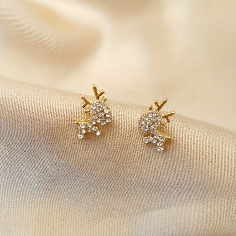 Zircon Crystal Reindeer Stud Earrings