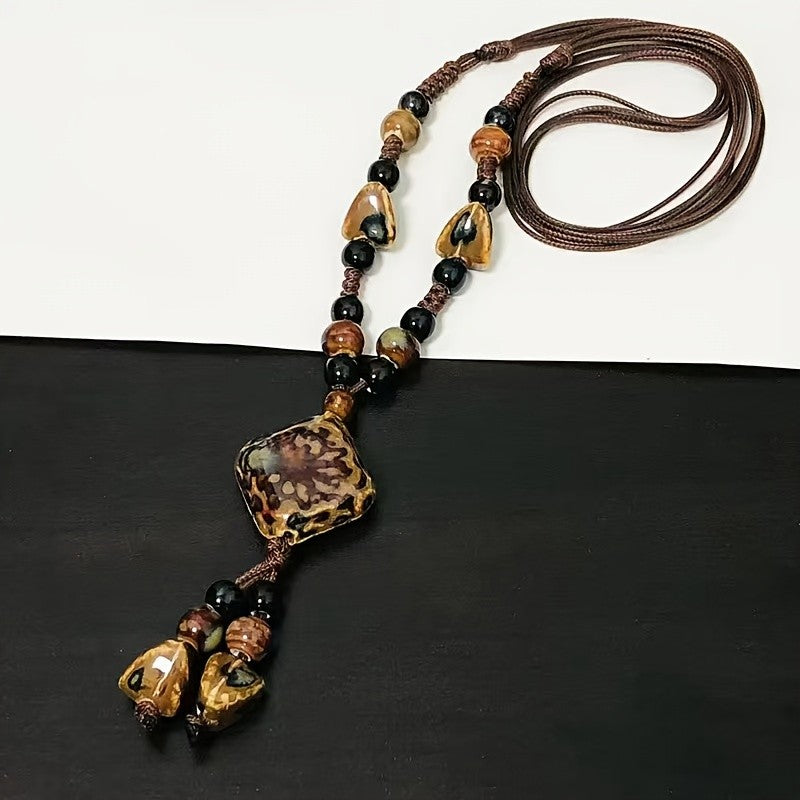 Marbled Ceramic Square Pendant Necklace