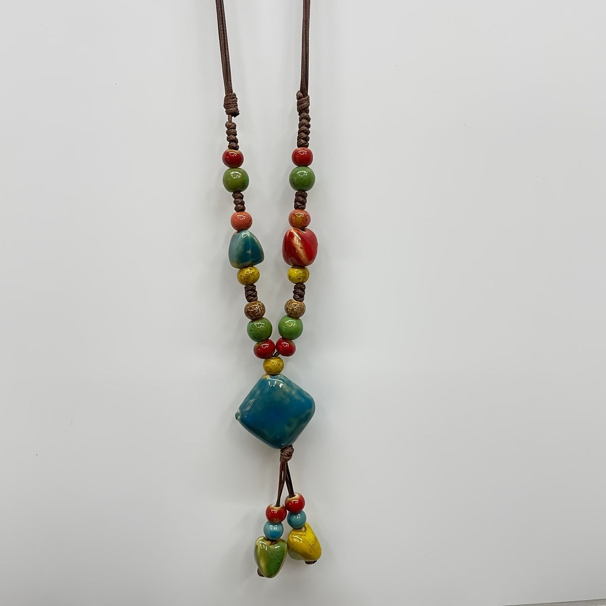 Marbled Ceramic Square Pendant Necklace