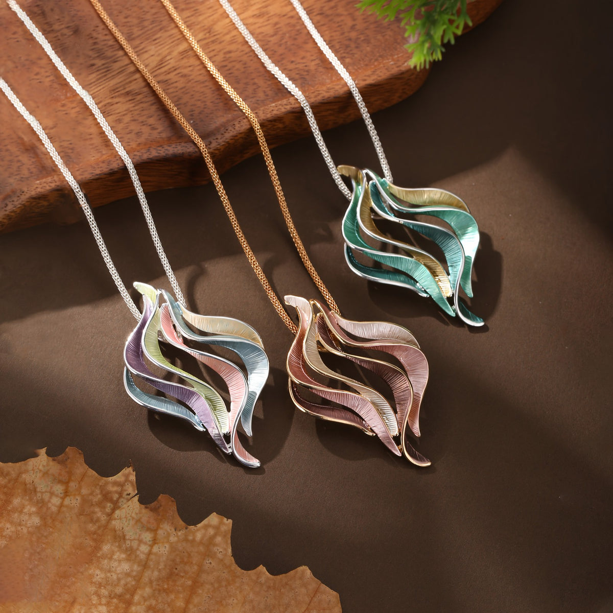 Layered Wave Pendant Necklace