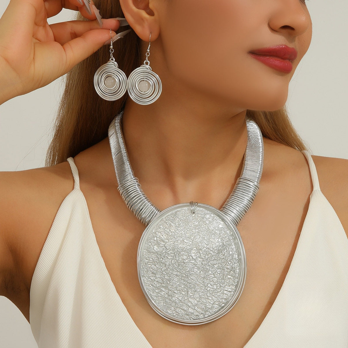 Coiled Wire Disc Necklace & Earring Set