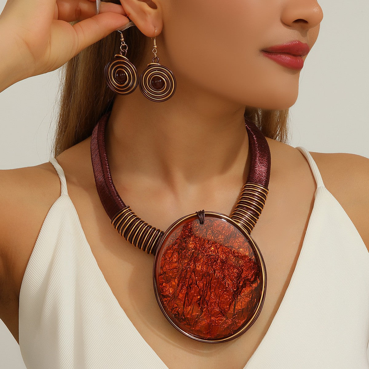 Coiled Wire Disc Necklace & Earring Set