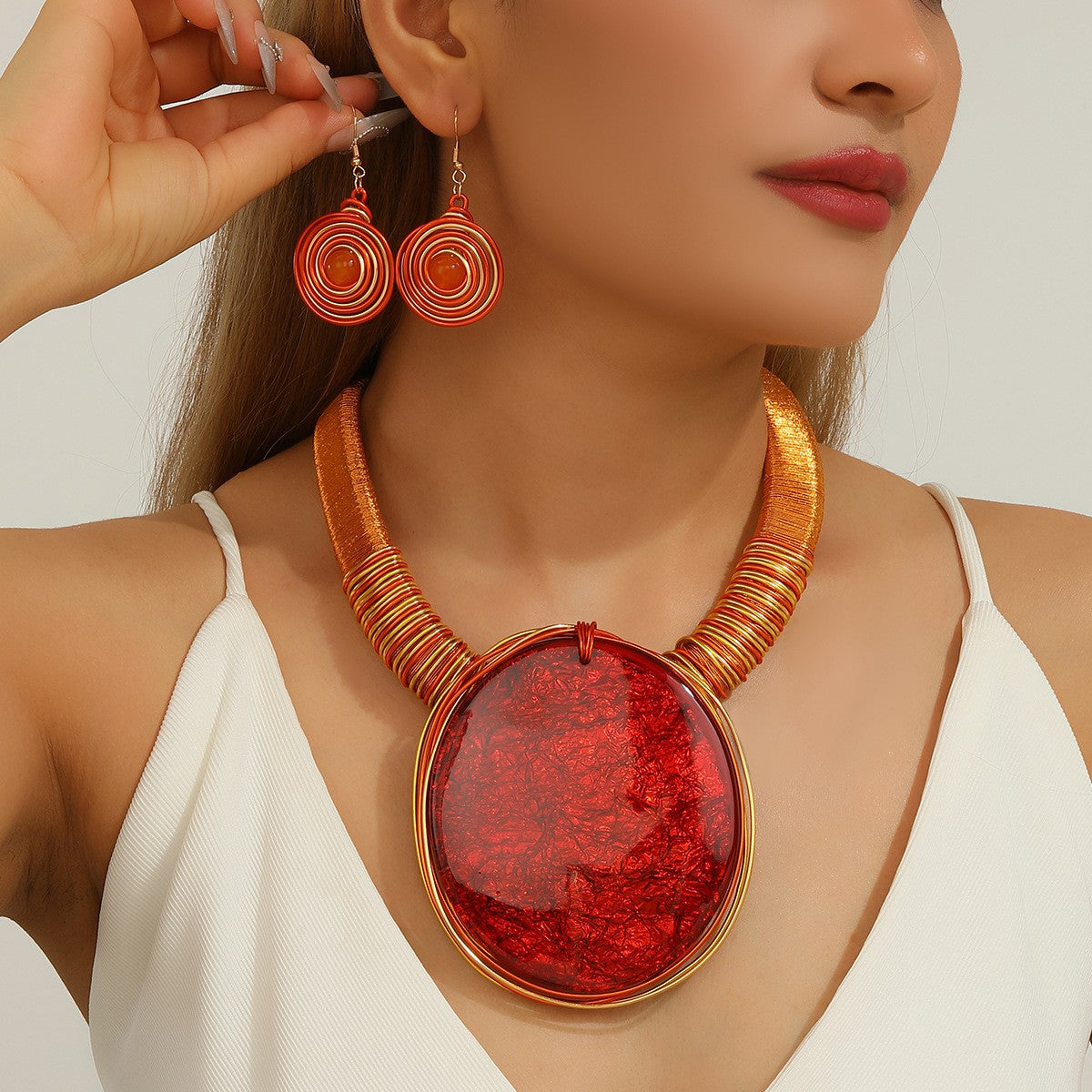 Coiled Wire Disc Necklace & Earring Set