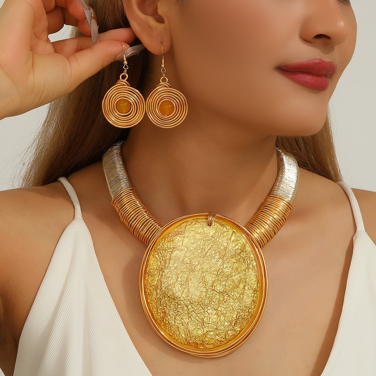 Coiled Wire Disc Necklace & Earring Set