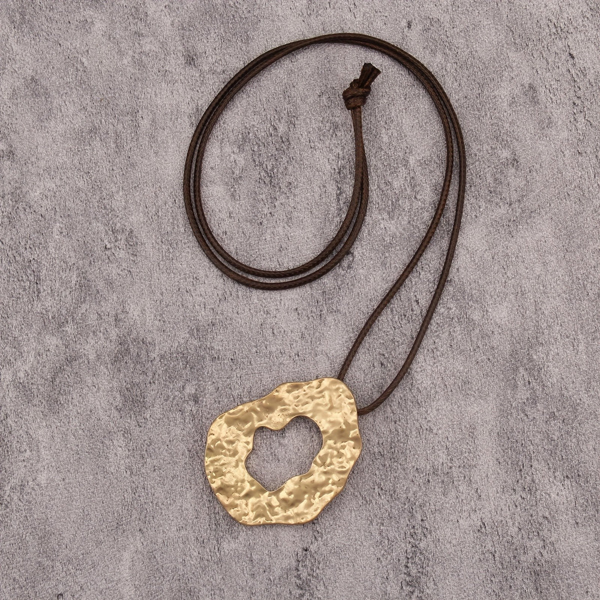 Hammered Organic Disc Cord Necklace