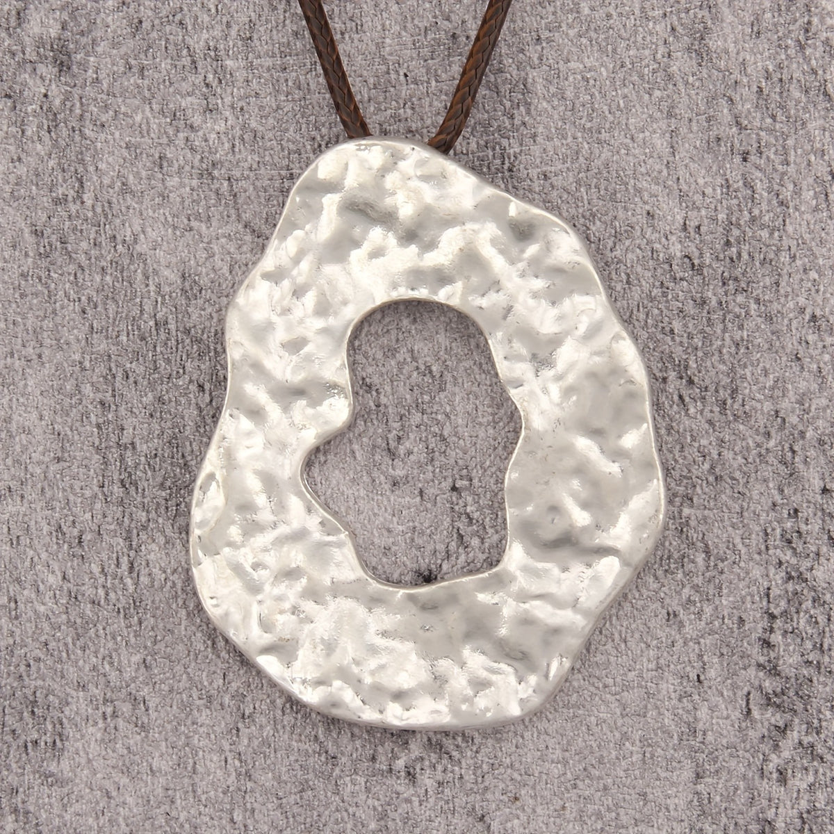 Hammered Organic Disc Cord Necklace