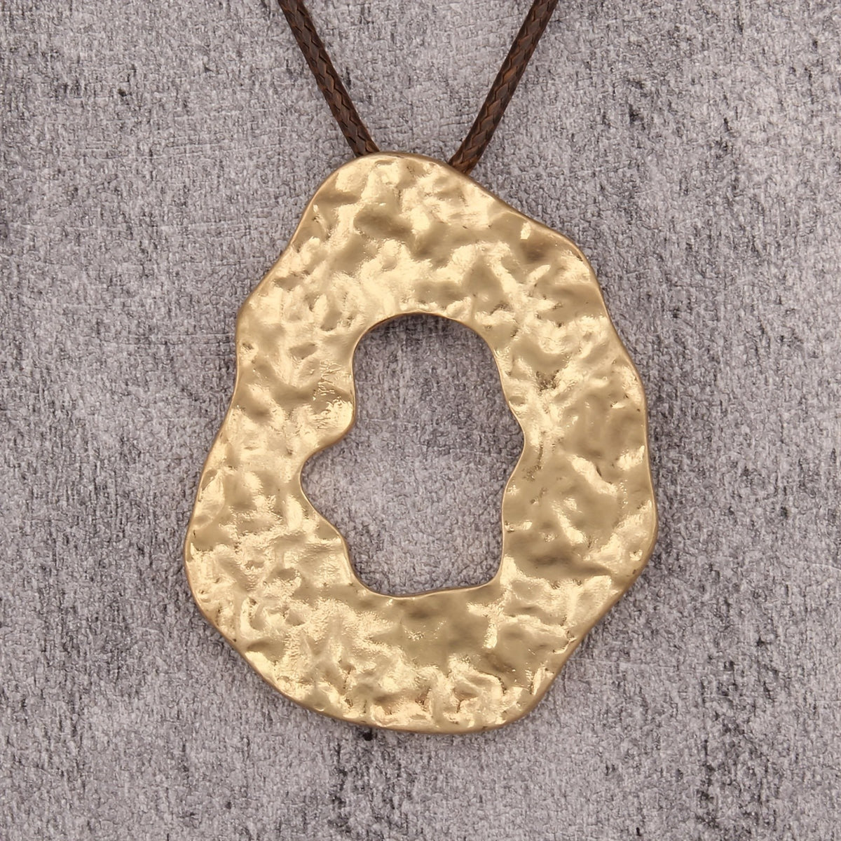 Hammered Organic Disc Cord Necklace