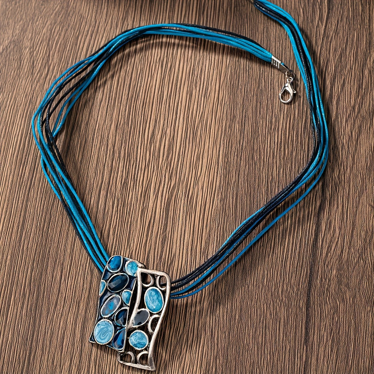 Blue Resin Mosaic Pendant Necklace & Earring Set
